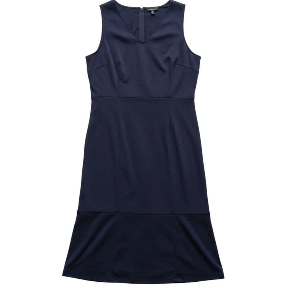 Talbots Dress Womens 2X Navy Blue Excellent Sleeveless V-Neck Cotton Flounce Hem